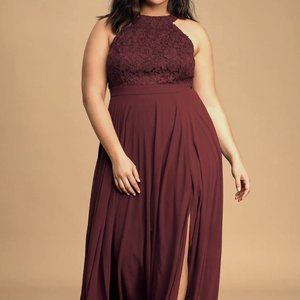 Lulus Burgundy Lace Maxi Dress | Bridesmaid Dress